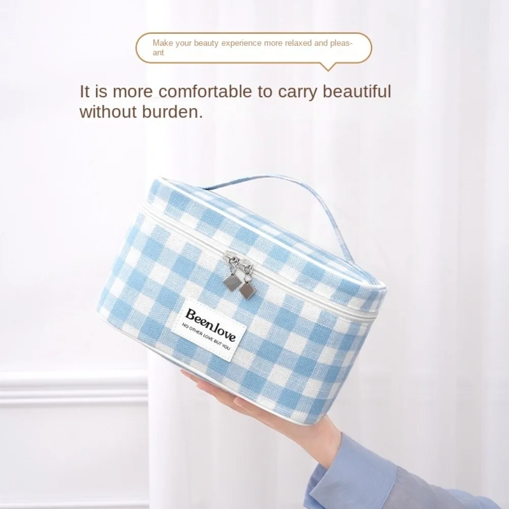 

Large Capacity Checkered Makeup Bag Square Handheld Travel Toiletry Bag Korean Style Storage Bag Wash Pouch Bag Business