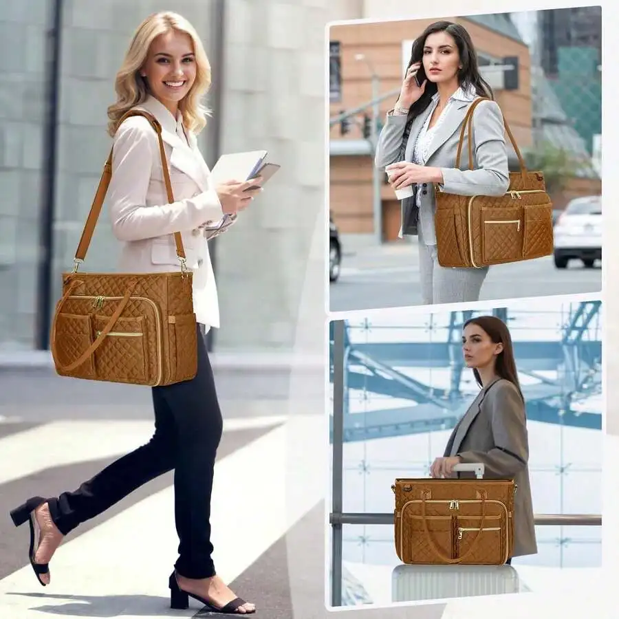 Large Capacity Quilted Laptop Bag For Women, Multi-Functional Organizer Tote For Office Business Travel