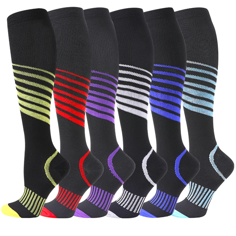 Compression Socks Tube Socks 15-20 Mmhg Unisex Black Series Golfs Striped Elastic Outdoor Prevent Varicose Veins Reduce Fatigue