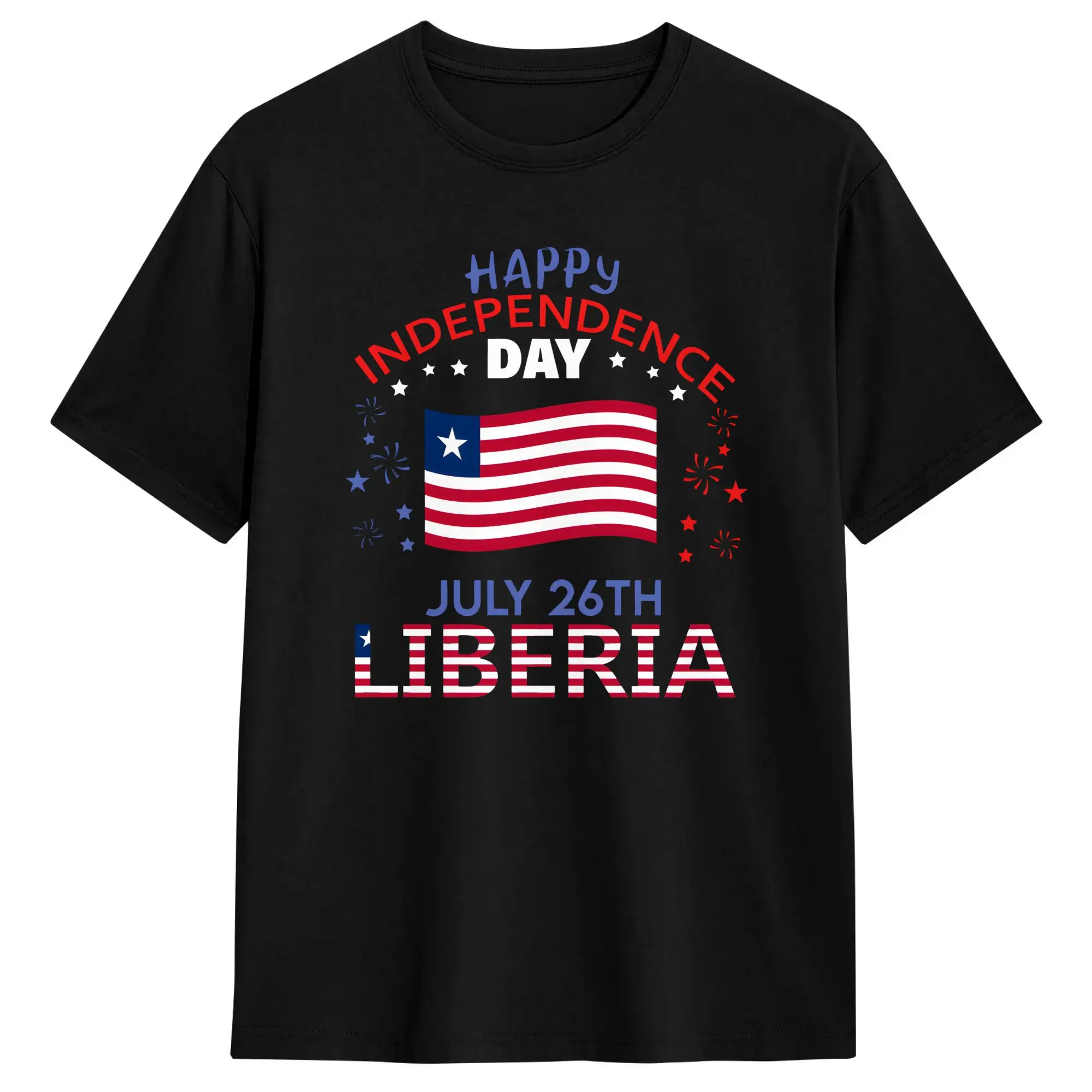 Liberia Independence Day T Shirts Men's  100% Cotton Unique T-Shirt Round Collar  Tee Shirt Short Sleeve Clothing Plus Size