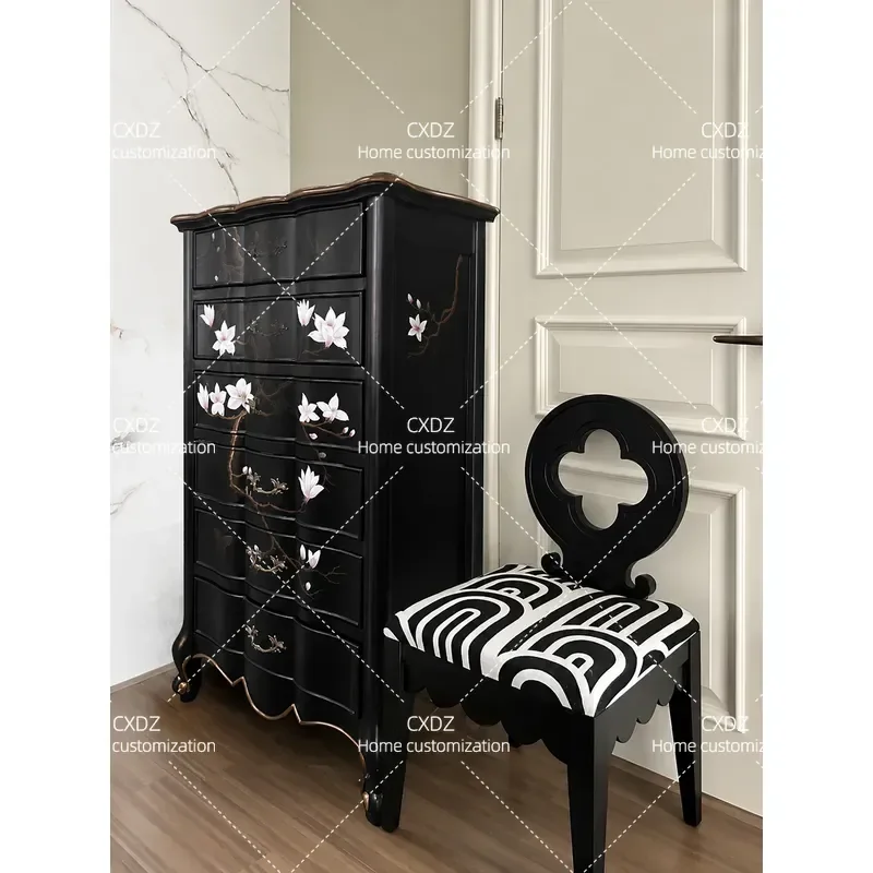 New Chinese Style Solid Wood Chest Cabinet Painted Side Table Multi Layer Drawer Storage Unit Bedroom Furniture Five Drawer