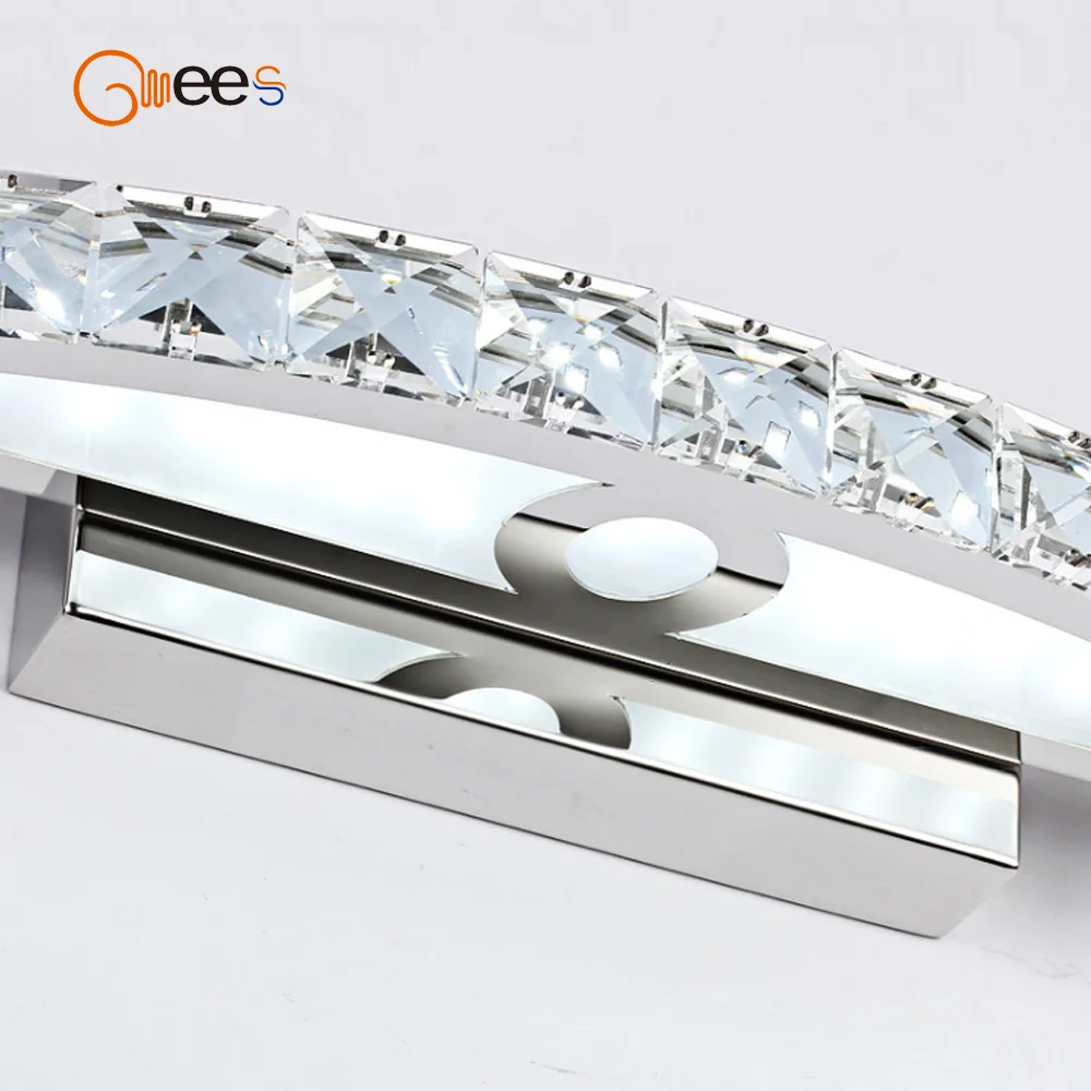 Simple Crystal Mirror Headlight LED Bathroom Light Moisture Proof Stainless Steel Arc Powder Room Moisture Proof Lamp