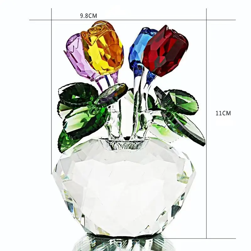 Souvenir Gift Crystal Red Rose Flower Figurine Spring Bouquet Sculpture Ornaments Gift-Boxed Home Wedding Decor Favors