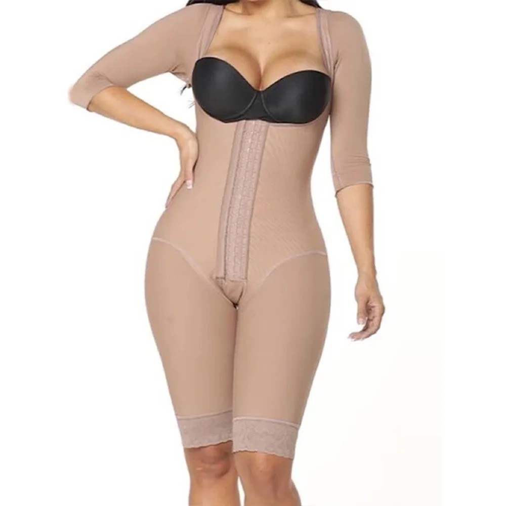 Shapewear with Medium Sleeves Open Bust Bodysuit With Hooks Waist Trainer Body Shaper Tummy Control Post Surgery Recovery Wear