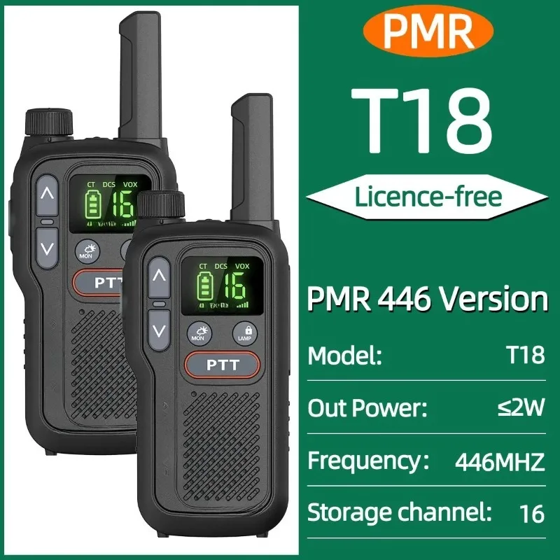 2PCS For Baofeng BF-T18 Mini Walkie Talkie PMR FRS Dual PTT Flashlight Portable Type-C Charger VOX NOAA Service For Hunting