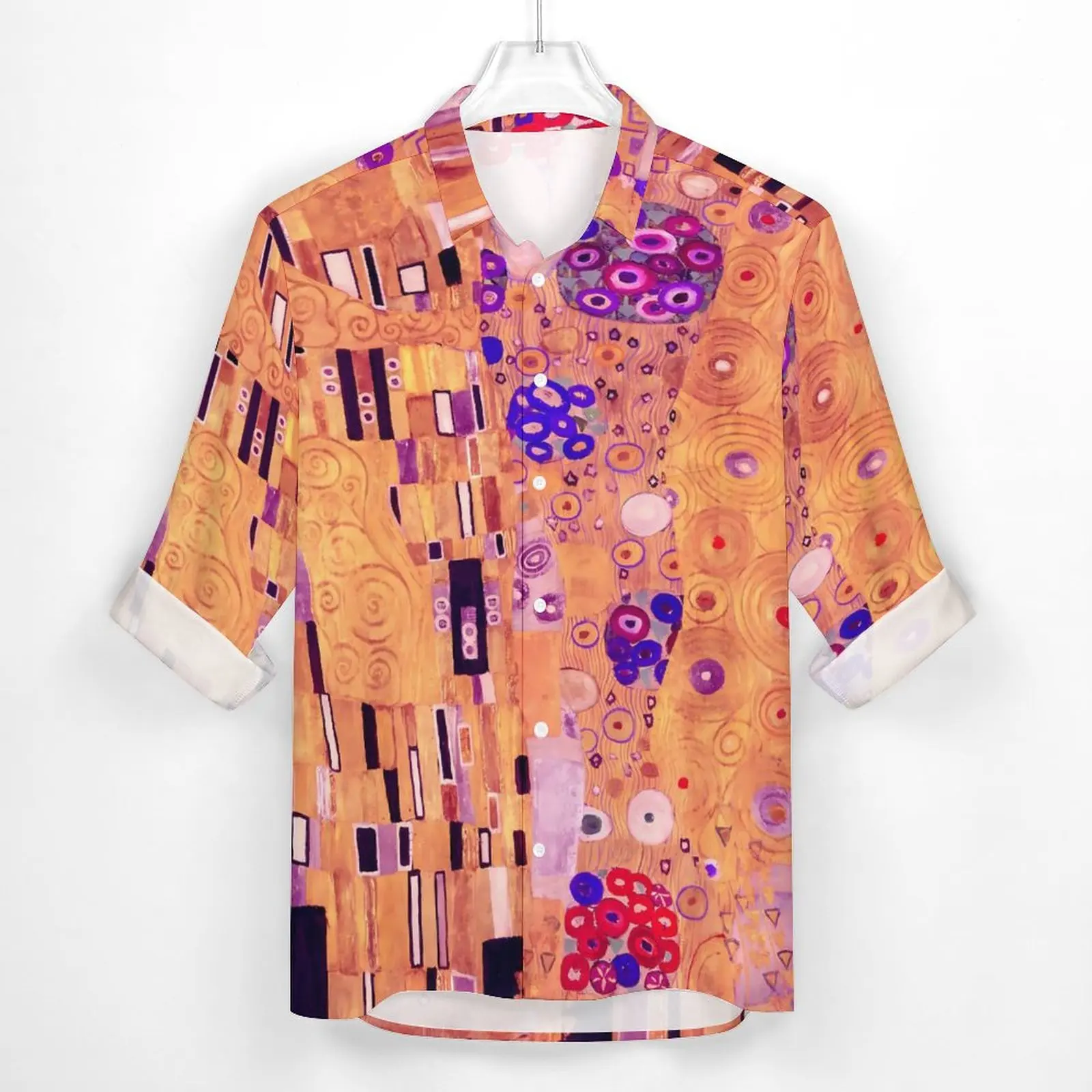 Camisa Gustav Klimt Primavera The Kiss Roxo Camisas Casuais Mens Blusas Vintage Manga Longa Design Street Tops 3XL 4XL