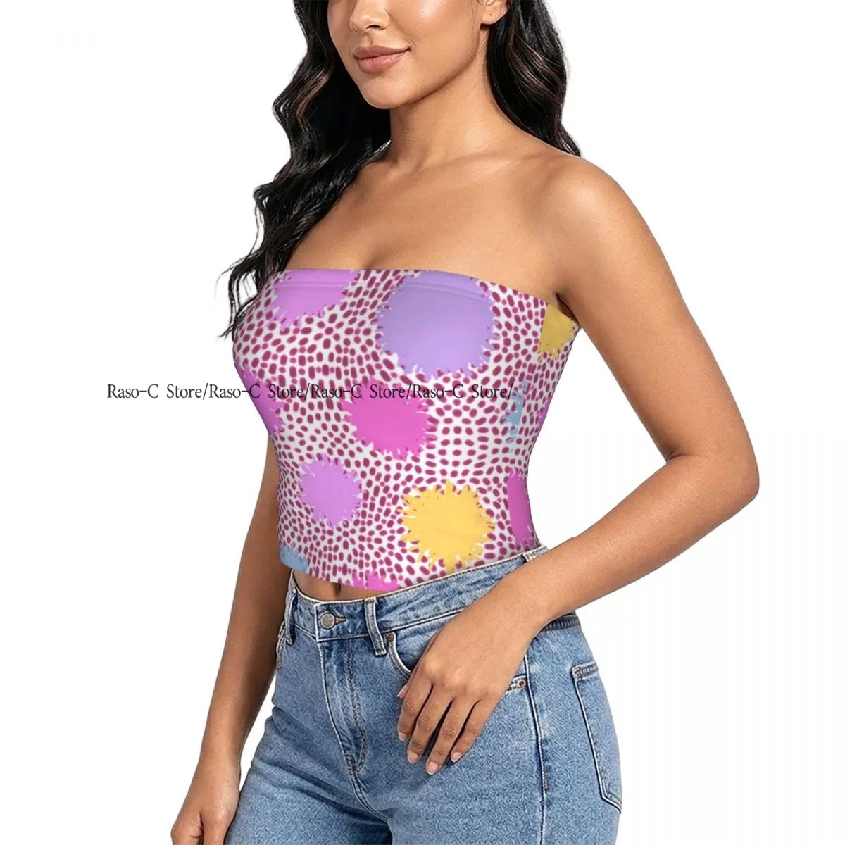 Strapless Sexy Tube Tops Summer Outfits Women Backless Shoulder Wrap Abstract Polka Dots Female Crop Top