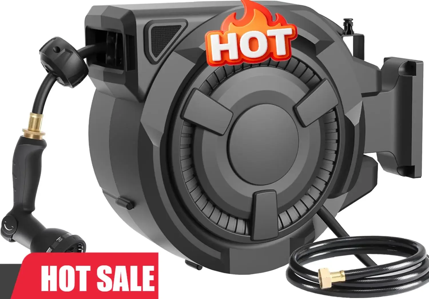

Retractable Garden Hose Reel 1/2 in x 100 ft, Heavy Duty Wall Mounted Hose Reel with 10- Function Sprayer Nozzle, Automatic Slow