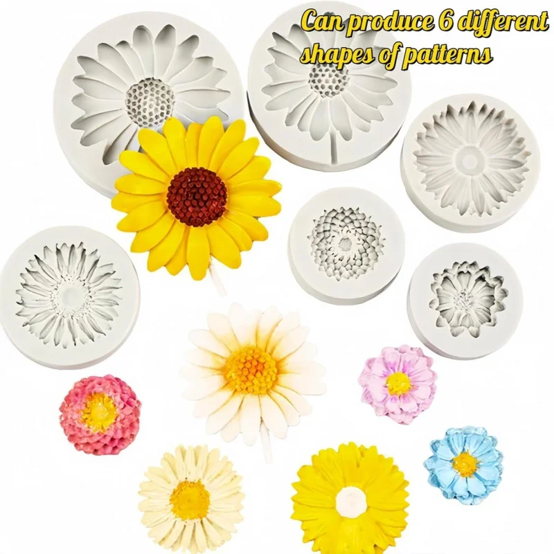 6 Pieces，Sunflower Daisy Silicone Mold，3D Flower decoration mold，Resin candle mold DIY Soap, wax, epoxy, concrete casting, polym