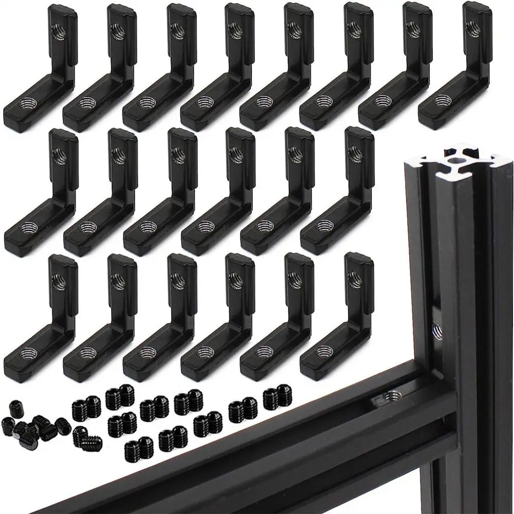 20pcs L-Shape Interior Inside with Screws 2020 Series Extrusion Corner Black Corner Connector 20x20 Series Aluminum Extrusion