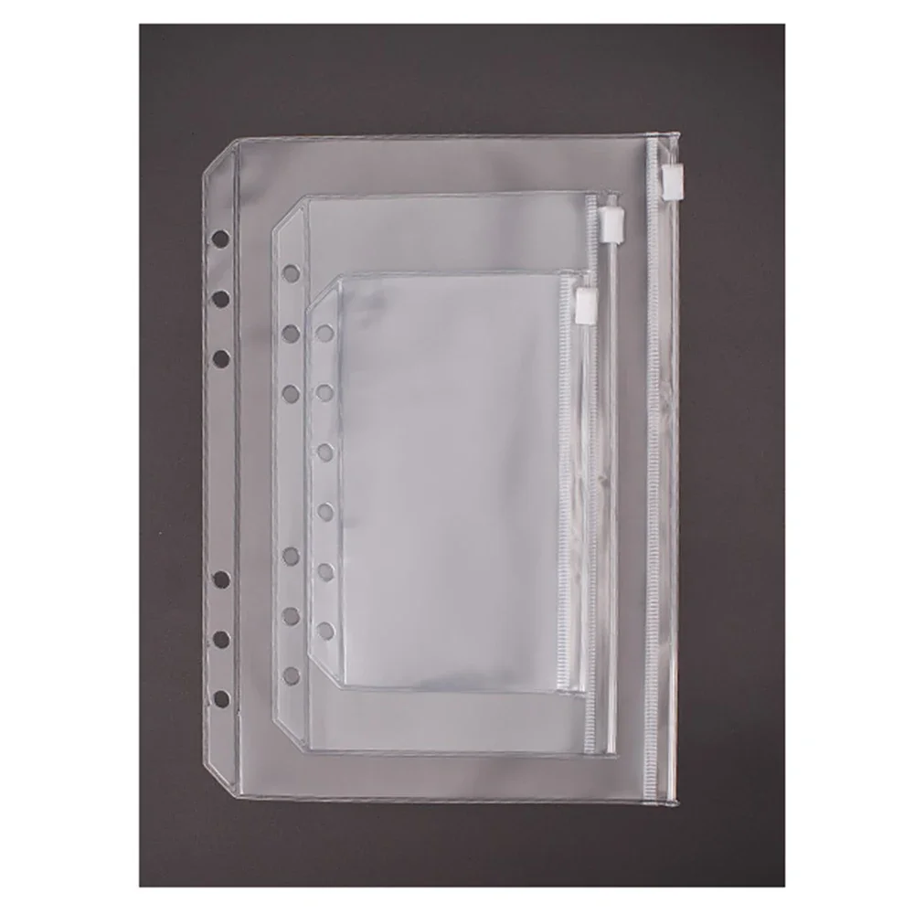 Transparent PVC Storage Card Holder For A5 Personal A7 Binder Rings Notebook 6 Hole Zipper Bag Pouch Diary Planner Accessories