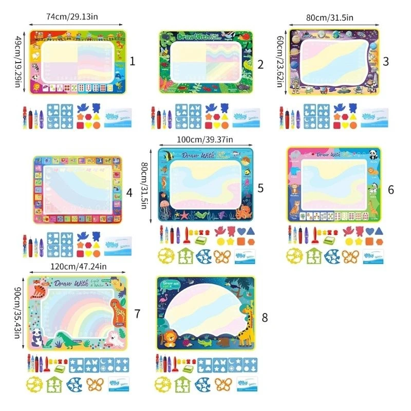 Portable Water Drawing Mat with Pens Stamp Kids Painting Board Baby Play Mat Mat Educational Toy Birthday Gift