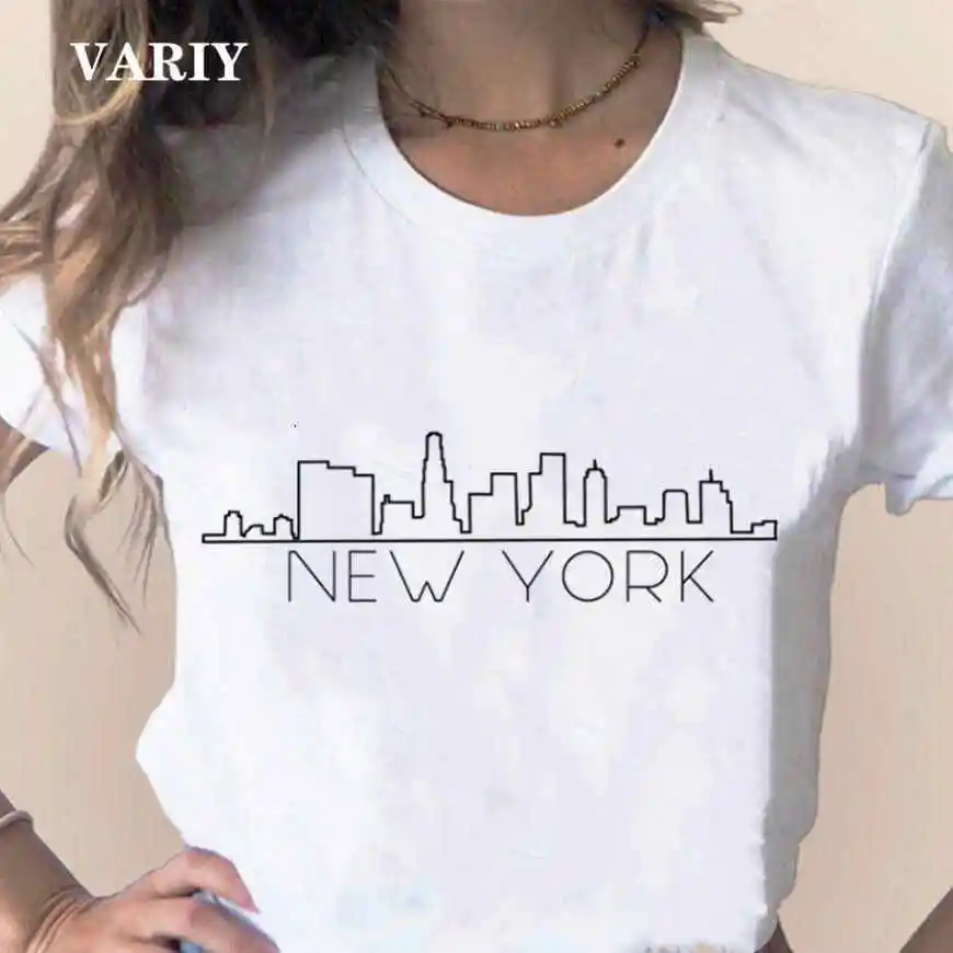 90s Fashion New York City Graphic Print Women T Shirt Creativity Short Sleeve Shirt Harajuku Tops Female T-shirt Vintage Clothes