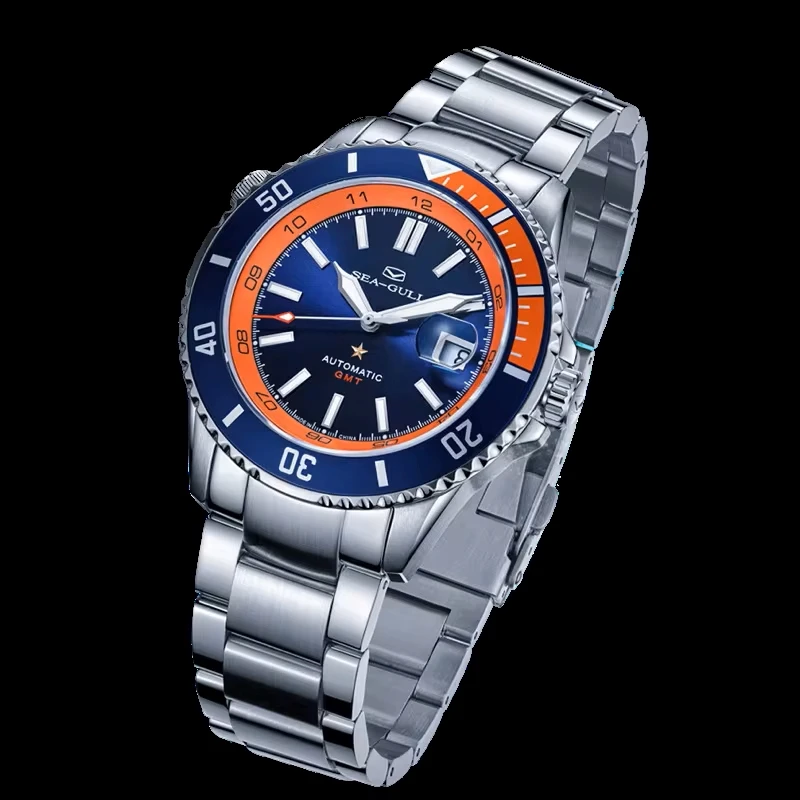 Seagull Fashion Diving Mechanical Watch Dual Time Zone Ocean Star Wristwatch 200m Waterproof Men Watch relogio masculino 6154