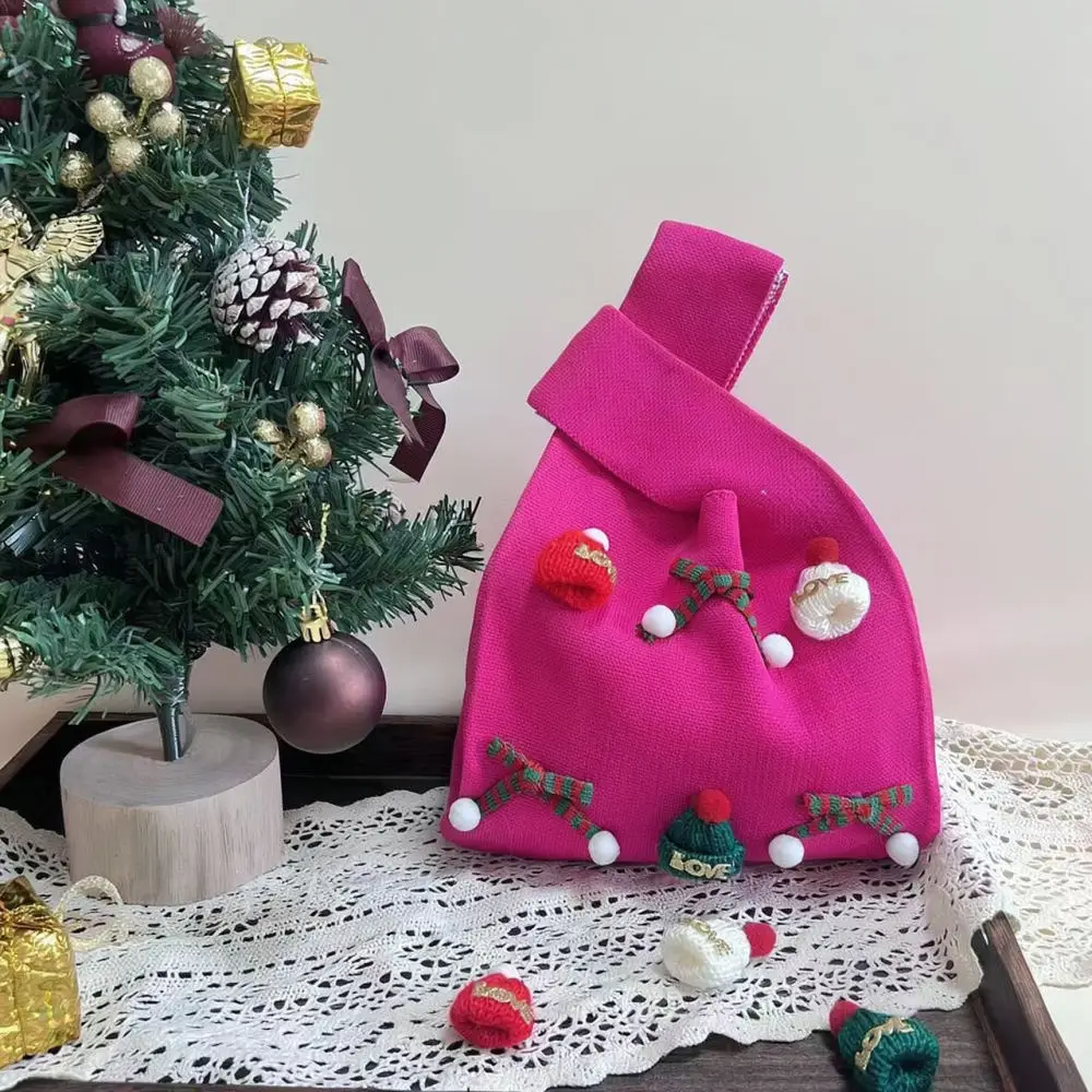 Knitted Tote Bag Christmas Holiday Gift Pouch New Year Creative Candy Apple Handbag Fashion Soft Elastic Trendy Purse
