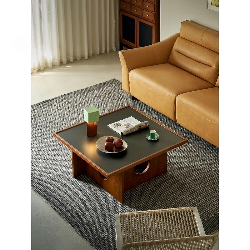 

Журнальный столик с отверстиями в дереве, средневековая каменная плита, твердая древесина, маленькая квартира, гостиная, французский ретро-дизайнерский чайный столик