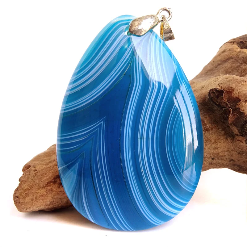 Men's Bijoux Blue Botswana Agate Necklaces Pendants Natural Gem Stones Beads for Jewelry Making Accessories Women's Gift BW690