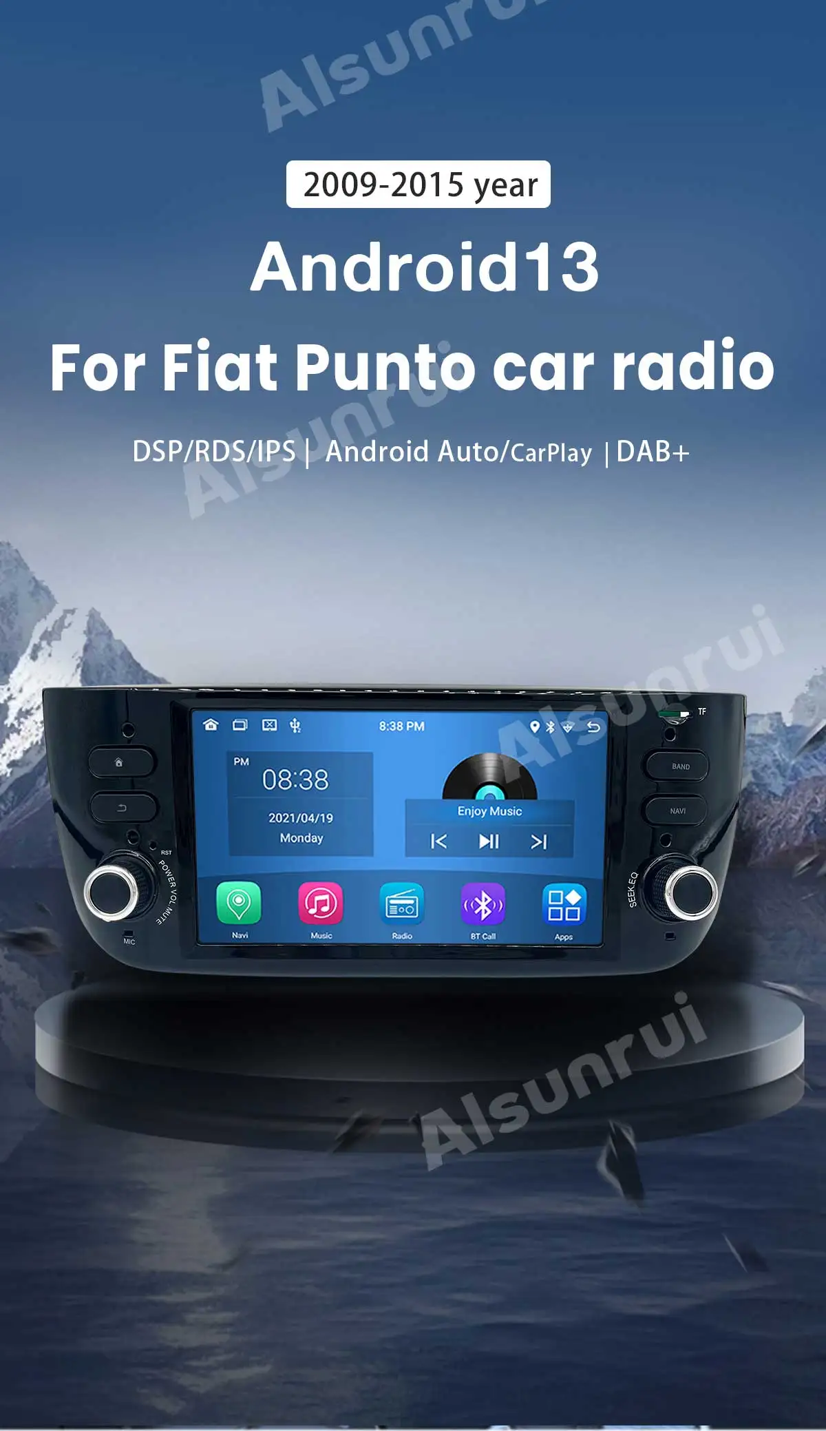 Uckazy 1Din Android 13 Car Radio For Fiat/Linea/Punto evo 2012-2015 Multimedia GPS Navigation Stereo Audio Head Unit 4G Carplay