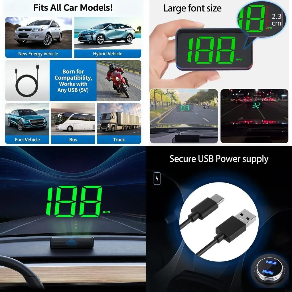 Vehicle Head Up Display HUD Projector Displays Accurate Speed Water Temp And RPM New