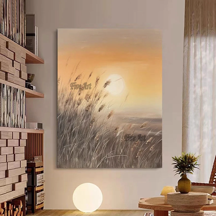 A Reed In The Sunset Canvas Abstract Modern Beautiful Scenery Oil Painting Frameless Home Decoration Products Hotel Wall Picture