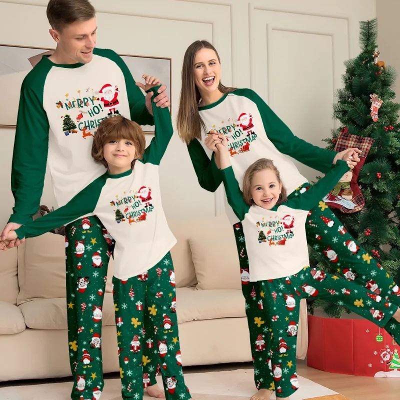 Christmas Parent-Child Outfit Pajamas Home Clothes Print Santa Claus Long Sleeve Trouser Pijamas Suit Loose Loungewear Pyjama