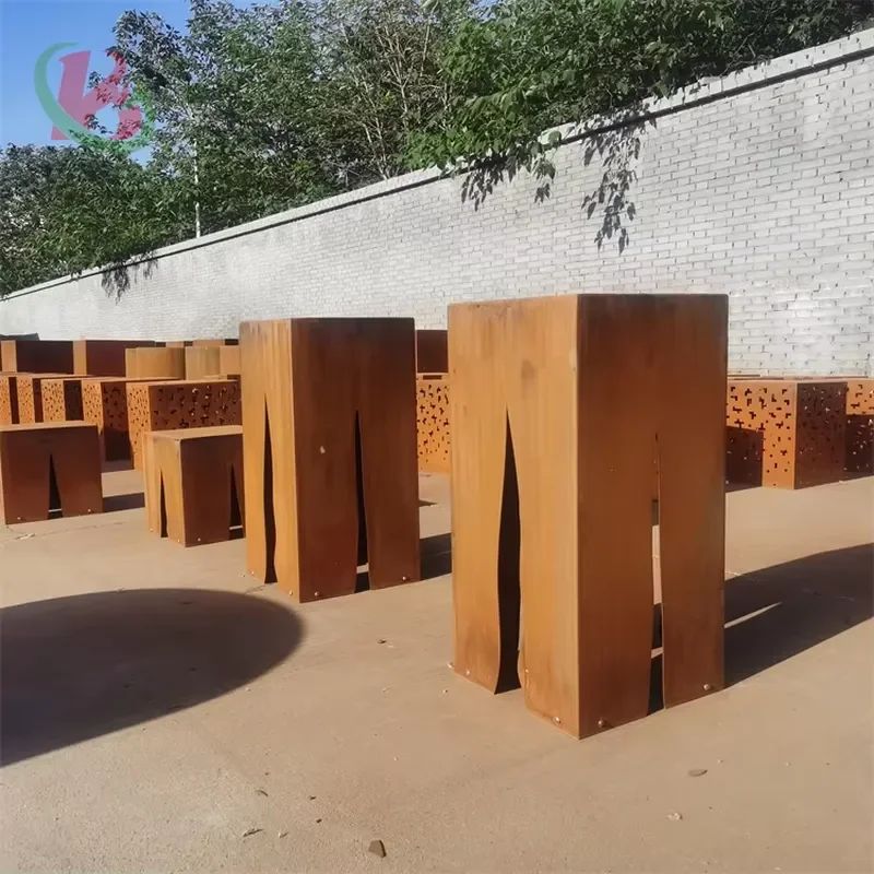 Garden Outdoor Raised Corten Steel square Hollow Bollard Light