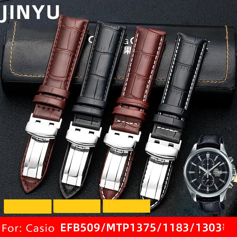 20mm 22mm Genuine Leather Watchband Casio BEM-501 506 307 EDIFICE Series EFB-530 MTP-1303 Watch Band Bracelet Strap Black Brown