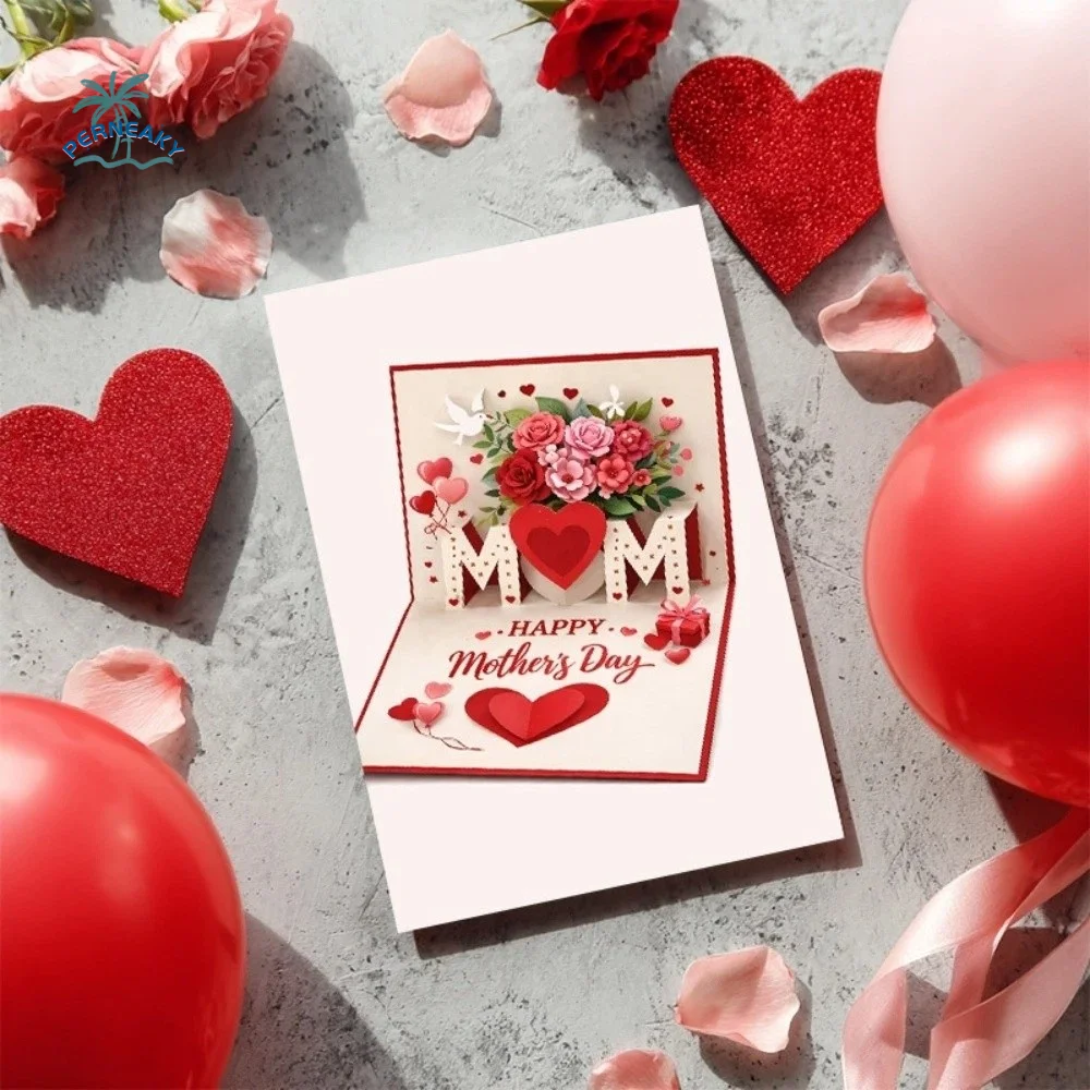 Imitation 3D Mother's Day Greeting Card Gift Box Printed with the Words Whimsical Card Novelty Surprise Happy Birthday Card