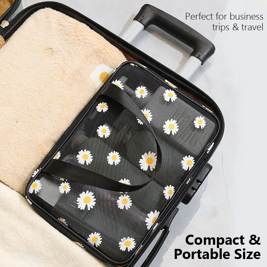 Daisy – große Kosmetiktasche aus Netzstoff, tragbar, ideal als Handtasche für Reisen, Kosmetik-Organizer für Frauen und Mädchen. – Detail 4