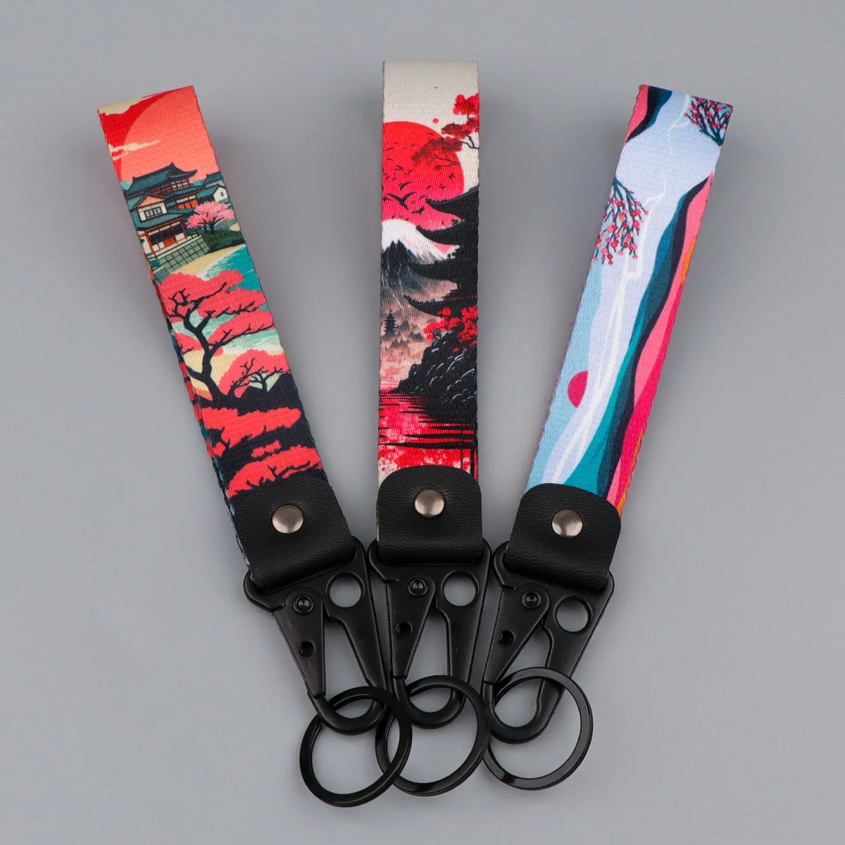 Japanese Ukiyo-e Eagle Beak Keychain Motorcycles Cherry Blossom Short Lanyards Used in Phone Rope Badge Holder Accessories