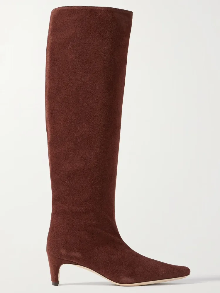 Otoño e Invierno nuevo punta cuadrada, tacón bajo, tacón grueso, botas hasta la rodilla para mujer, botas altas de moda, botas grandes talla 34-43