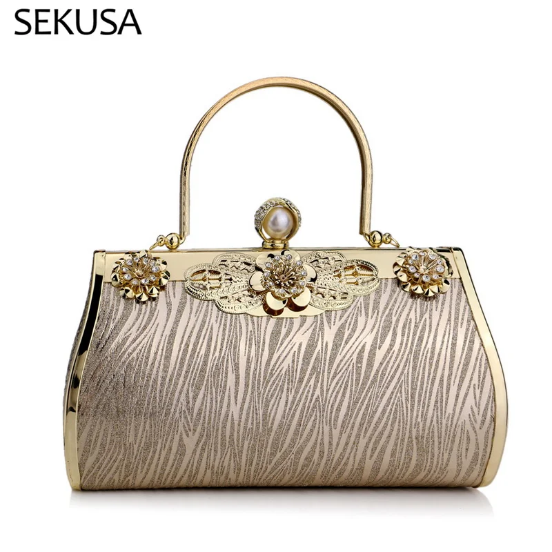 Mixed Color Pearl Metal Evening Bags Diamonds Line Printed Clutch Handbags Purse For Wedding