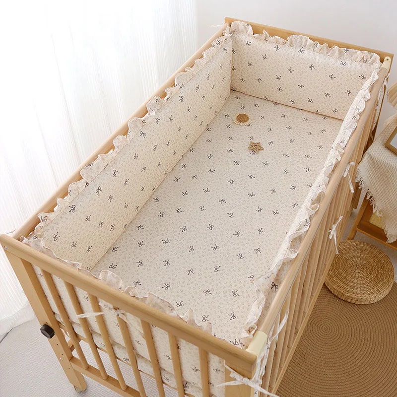 6Pcs /Set Baby Boys Girls Crib Bedding Set Cotton Baby Bed Linens Set Baby Bedding Kit include Cot Bumpers Sheet Pillowcase