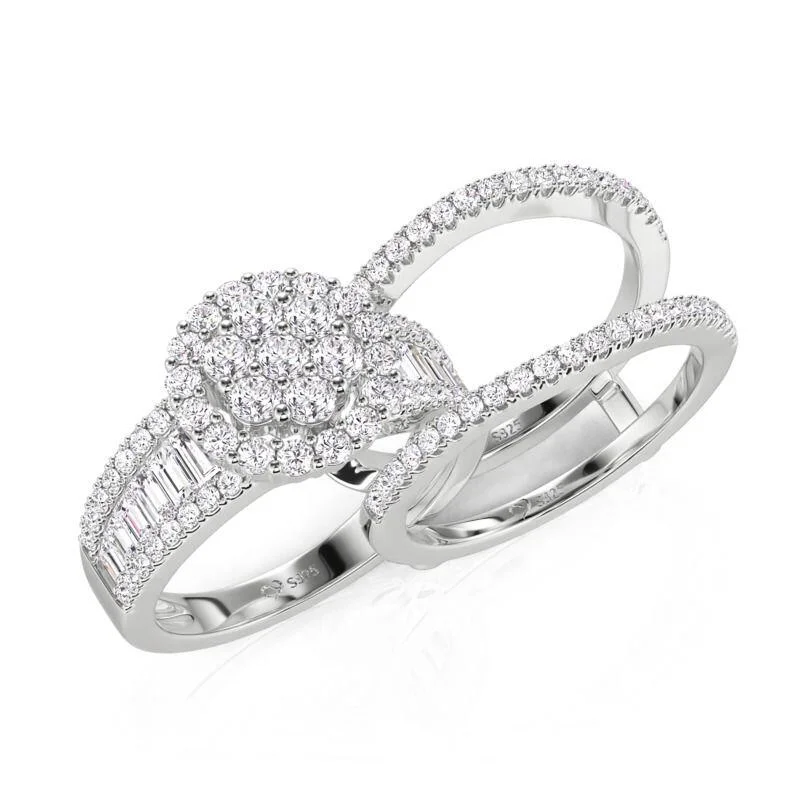 Luxury 2Pcs/Set Women Moissanite Rings for Wedding Graceful Accessories Inlaid Shining Cubic Zirconia Fashion Jewelry