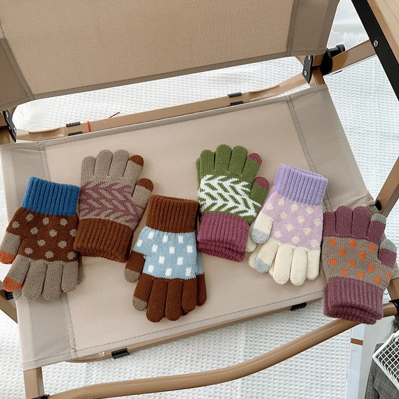 3-8Y الطفل قفازات الشتاء الفتيان الفتيات الأطفال مقاومة البرد خمسة أصابع محبوك إصبع الدفء الأطفال نصف اصبع قفازات