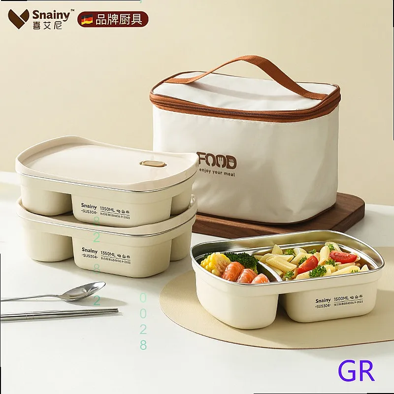 304 Stainless Steel Divided Lunch Box Easy Open Lid Portable Bento Microwave Safe