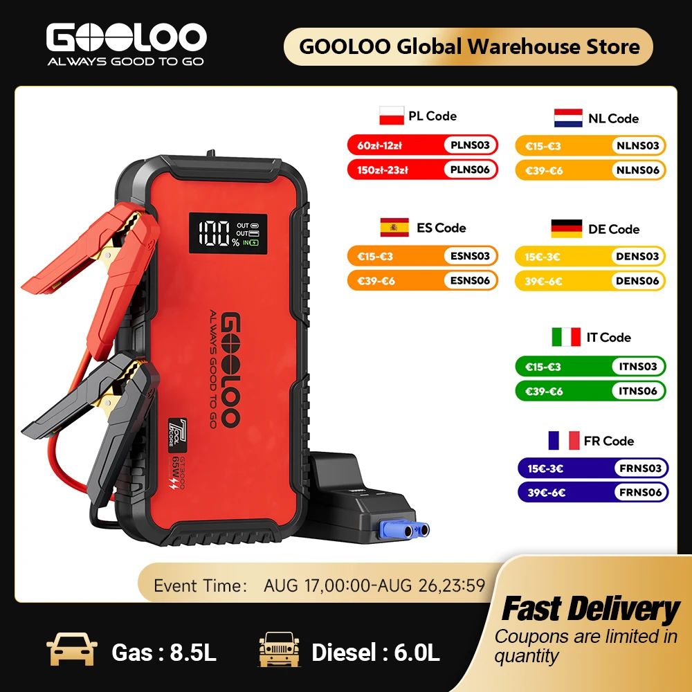 GOOLOO GT3000 Auto-Starthilfe Powerbank 12000mAh Tragbares Ladegerät Booster 12V Auto-Startgerät Notfall-Batterie-Starter