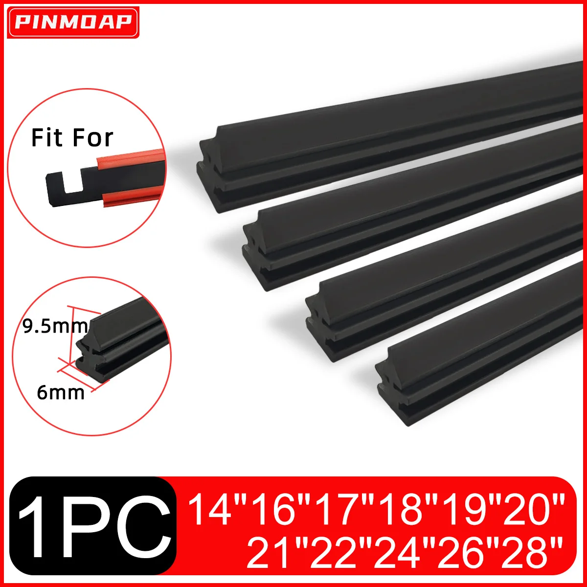 PINMOAP Auto-Wischer-Füllstreifen, 6 mm, Naturkautschuk-Streifen, 14 Zoll, 16 Zoll, 17 Zoll, 18 Zoll, 19 Zoll, 20 Zoll, 21 Zoll, 22 Zoll, 24 Zoll, 26 Zoll, 28 Zoll, kann geschnitten werden.