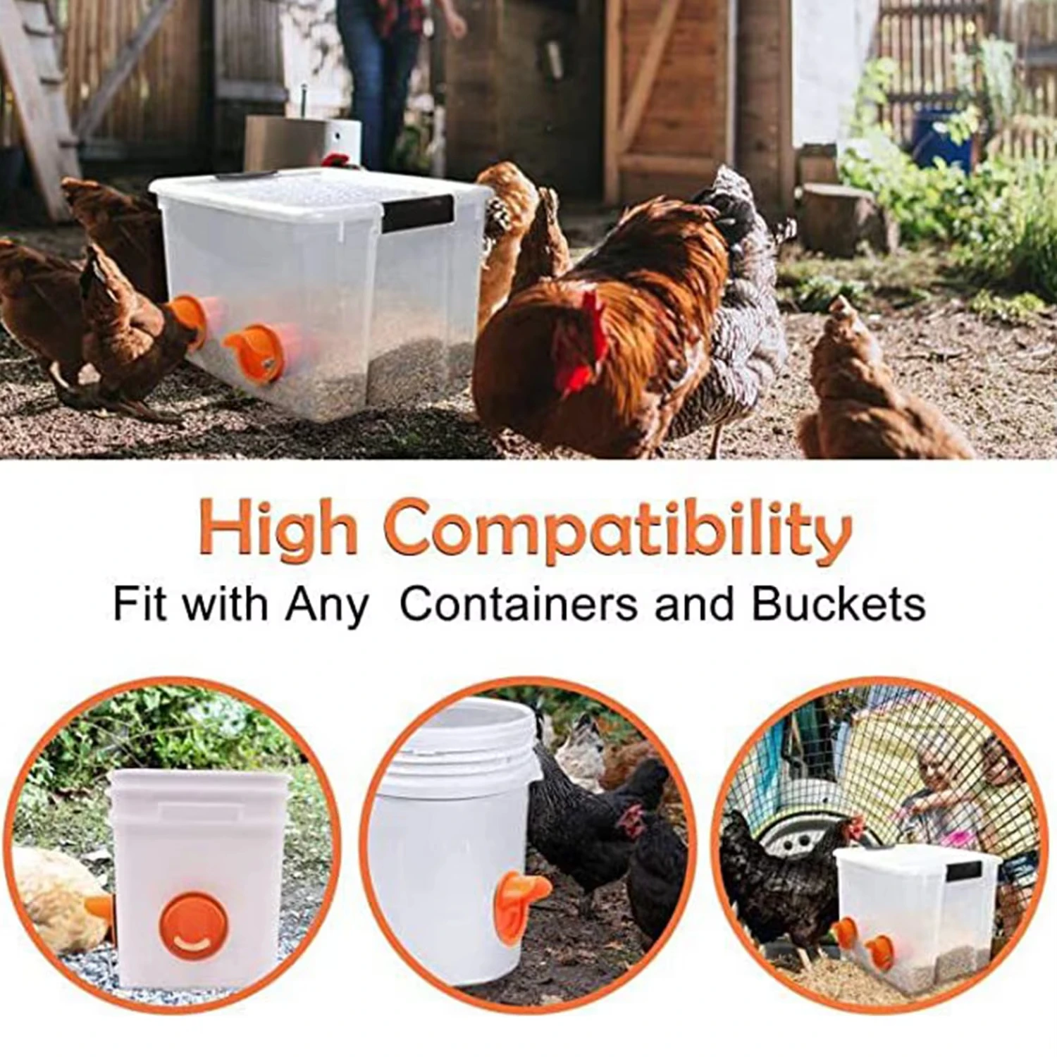 Gravity Anti-Scatter Poultry Feeder Diy Rainproof Chicken & Duck Feeder Labor Saving Automatic Feeder Port