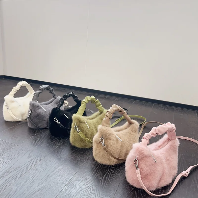 2024 autumn/winter new imitation mink fur women's handbag, crossbody bag, armpit bag, candy basket bag, plush bag