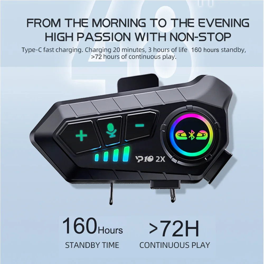 Y10 2x Motorcycle Intercom Bluetooth Headset Waterproof 300m for 2 Riders Intercomunicador for Moto Interphone Speaker Earphone