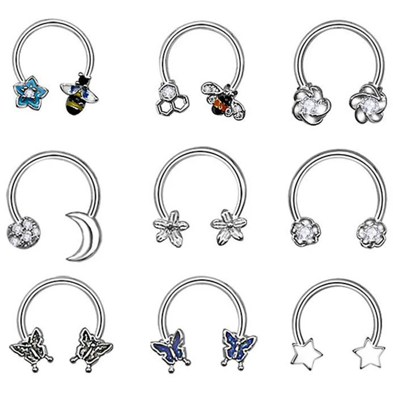 Horseshoe Ring Nose Ring Hinged Segment Septum Piercing Clicker Hoop Ear Cartilage Earrings Helix Silver Color Body Jewelry