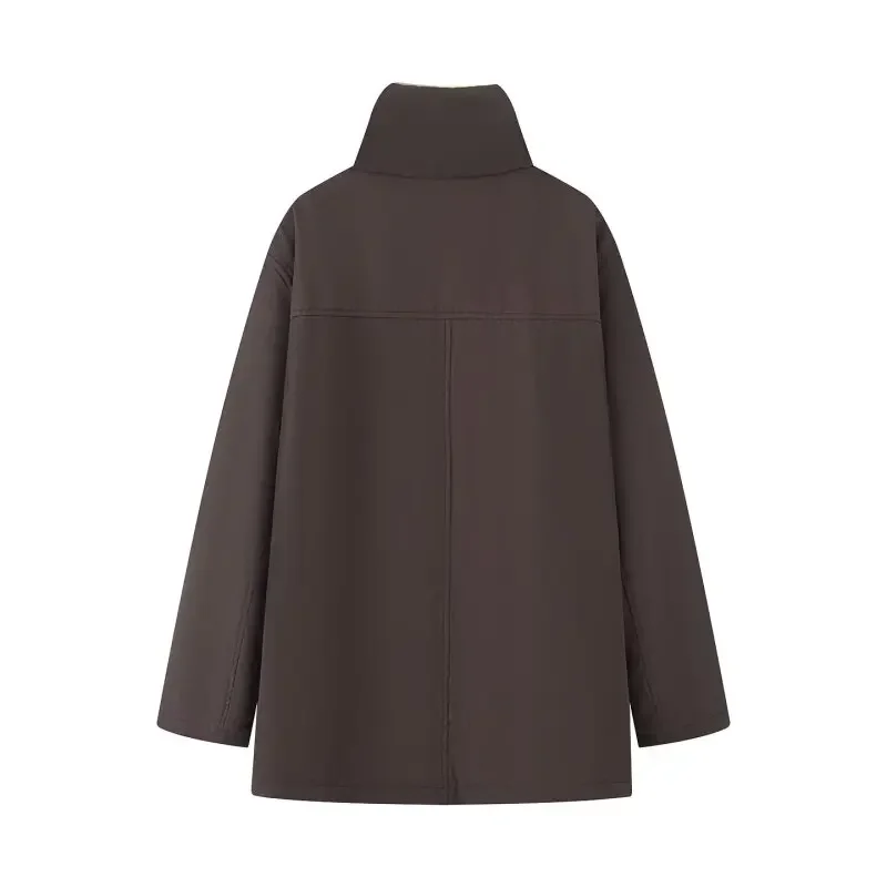 المرأة معطف طويل الصلبة سترة سميكة الشتاء معطف دافئ فضفاض الإناث ملابس خارجية سترة بلوزات على الموضة الشارع الشهير معطف خارجي