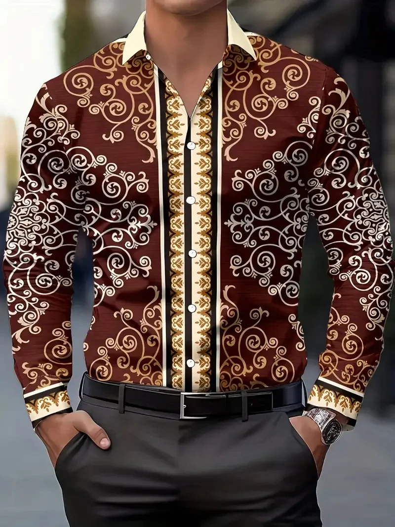 New Men's Casual Printed Shirt Button Long Sleeve Multifunctional Flip-over Luxury Fashion Spring Long Sleeve Shirt