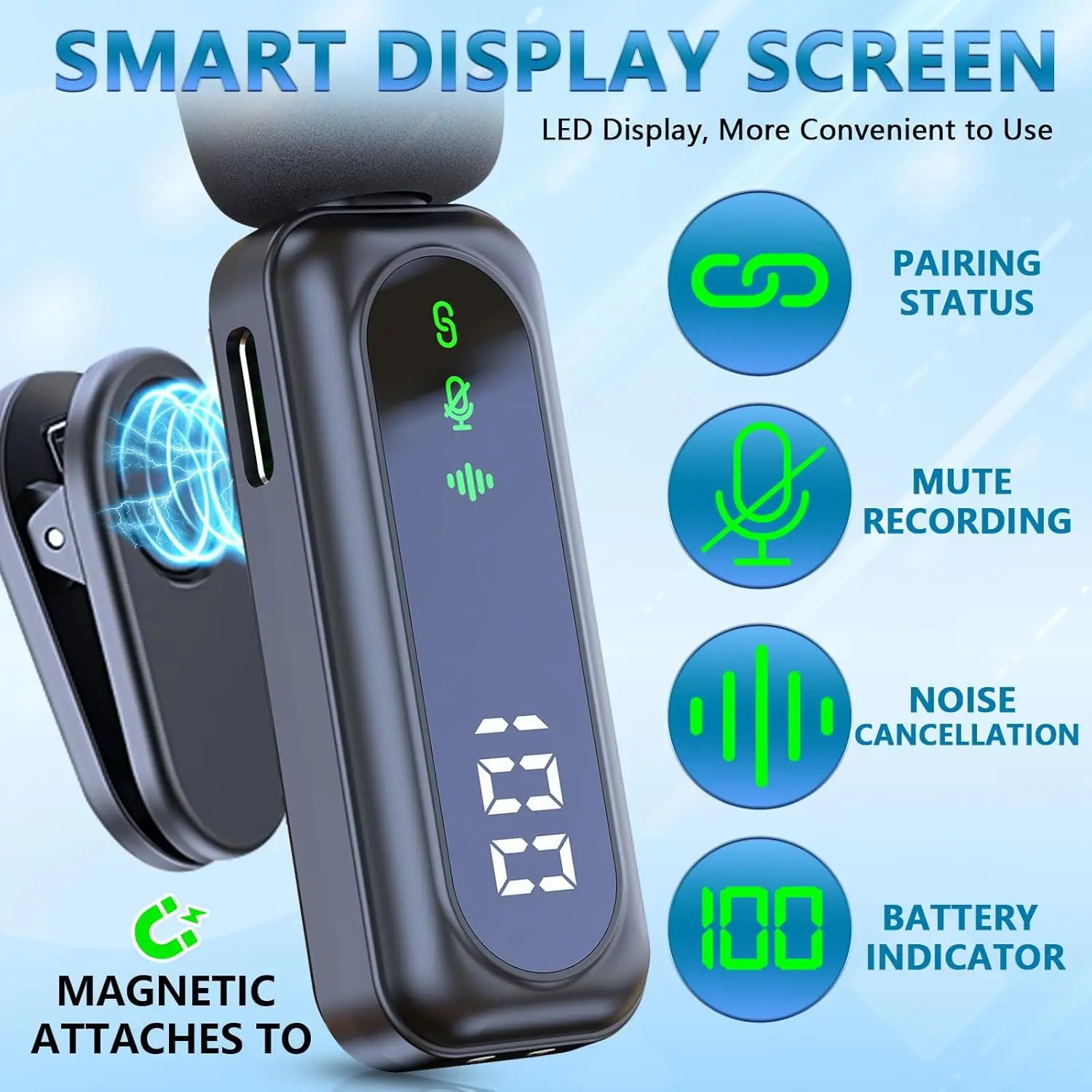 Nuevo micrófono Lavalier inalámbrico, micrófonos con Clip para grabación de vídeo con soporte magnético y reducción de ruido para iPhone Android PC Live