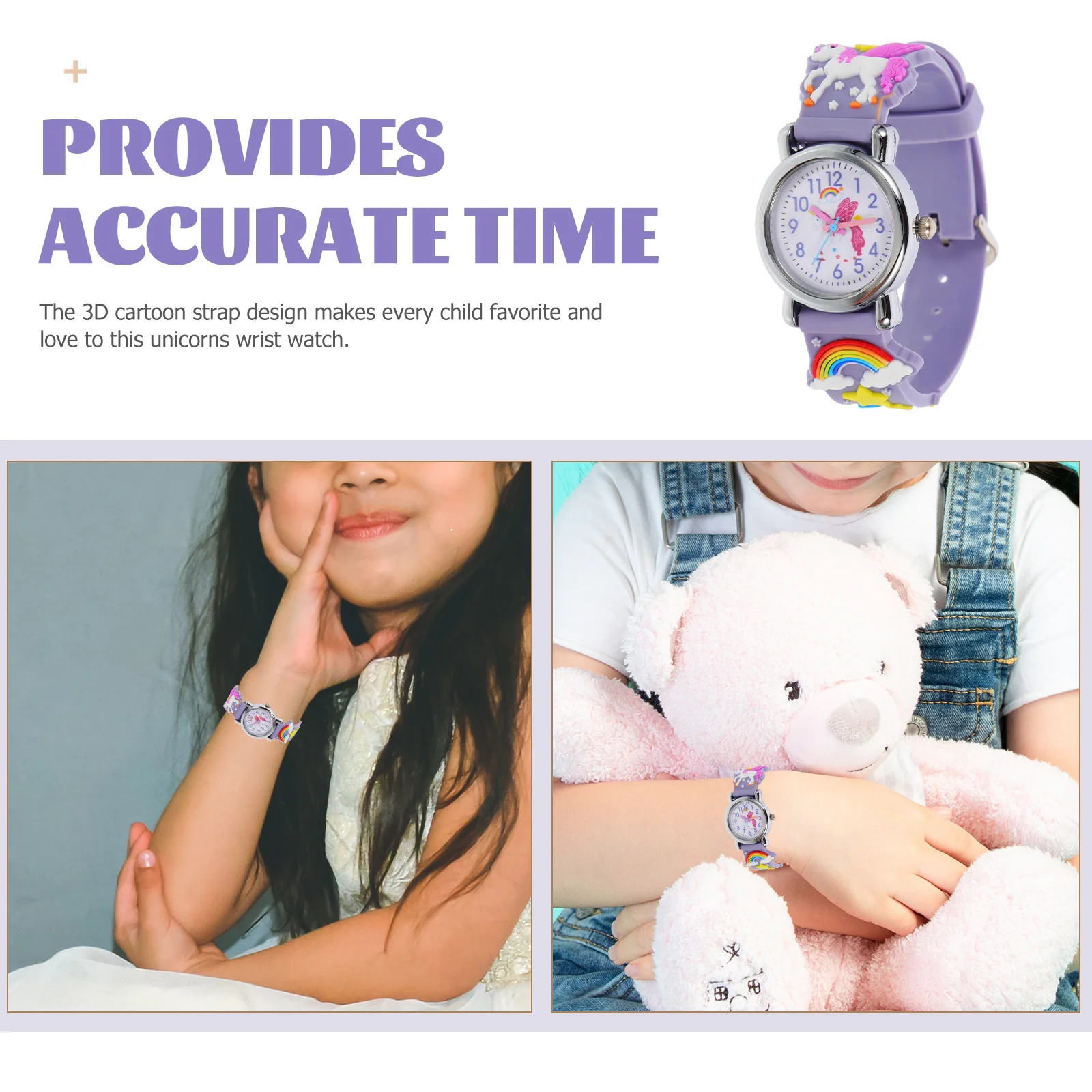Relógio de pulso portátil com design de unicórnio fofo, pulseira de silicone, fácil ajuste para pulsos pequenos, ferramenta divertida para contar tempo