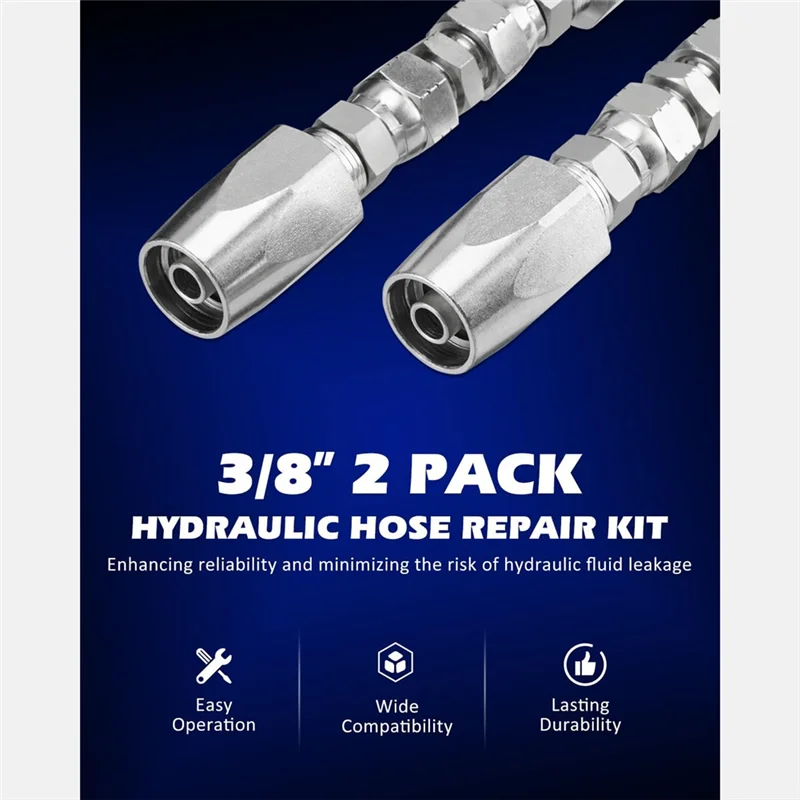 HHTL 2Pcs Hydraulic Hose Repair Kit, Reusable, 2-Wire Reusable Hydraulic Repair Fitting