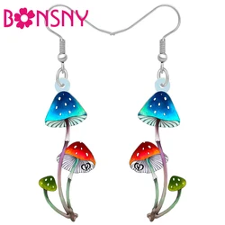 BONSNY Acrylic Novelty Colorful Mushroom Earrings Drop Dangle for Women Girls Spring Summer Charms Jewelry Gifts Accessories