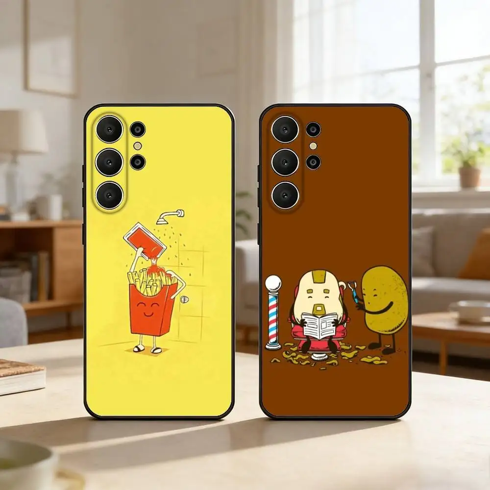 Funny Cute Food Fancy Phone Case For Samsung S26,S25,24,23,22,30,21,10,9,Ultra,Plus,Lite,FE Soft Black Case