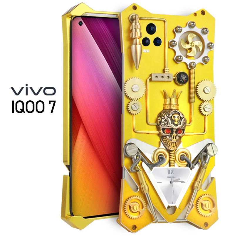 Original Zimon Luxury Armor Metal Aluminum Phone Cover For Vivo Iqoo 7 Case Mechanical Gear Purely Handmade Skull Phone Shell